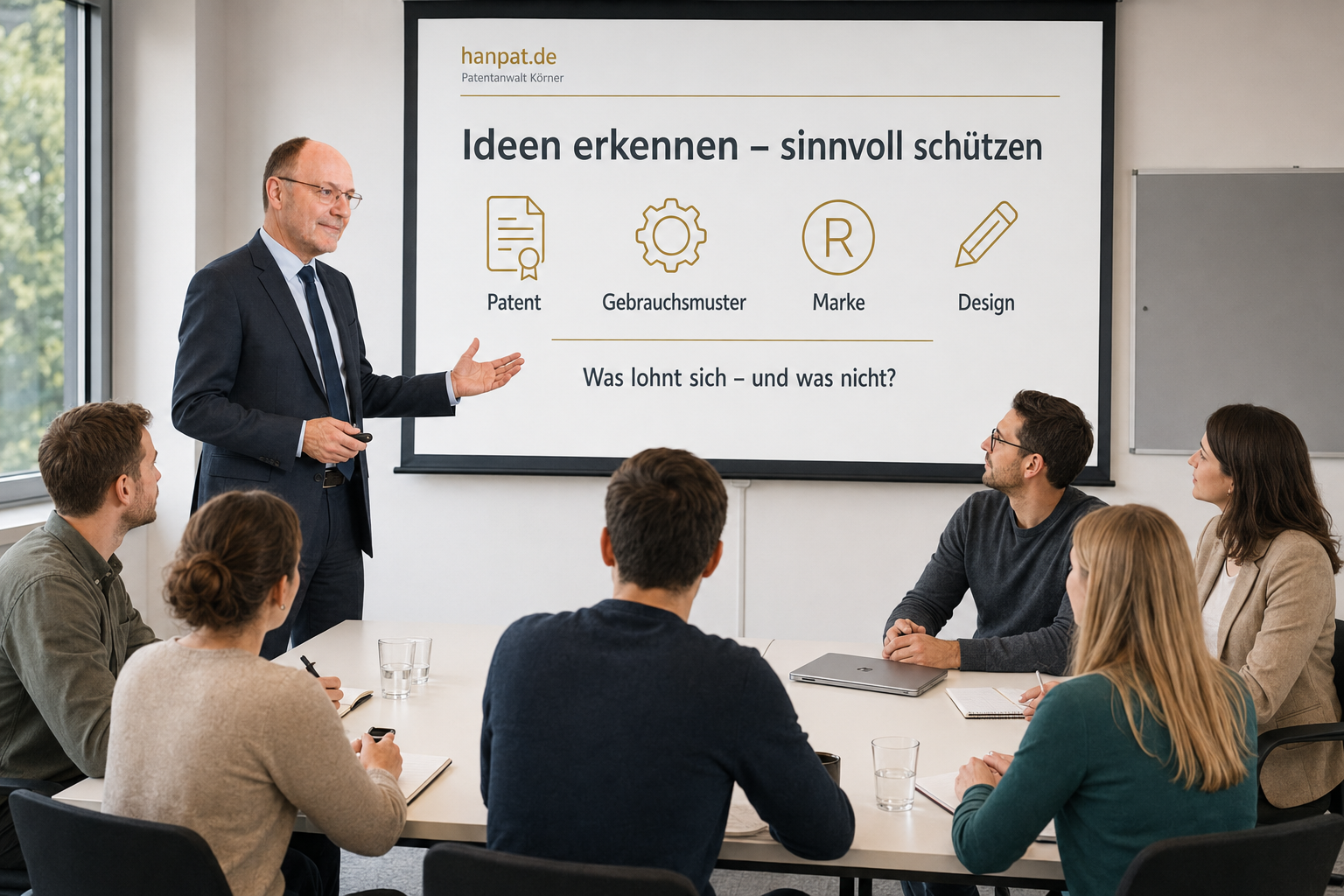 Patentanwalt Peter Körner bei einer Schulung zum gewerblichen Rechtsschutz